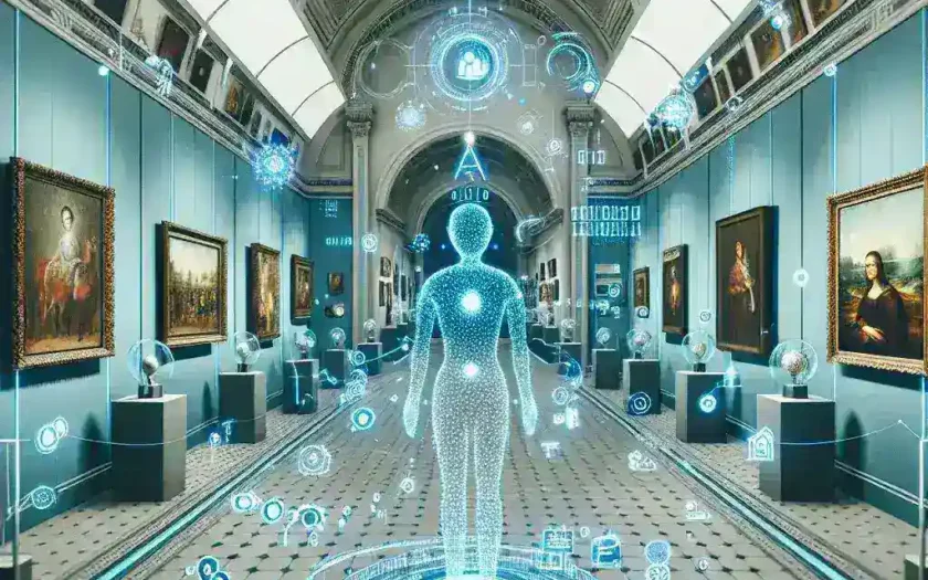 "Virtual museum tour enhanced by AI technology showcasing immersive art experiences and interactive exhibits."