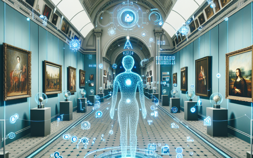 "Virtual museum tour enhanced by AI technology showcasing immersive art experiences and interactive exhibits."